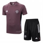 Chandal del Manchester United Manga Corta 2025-2026 Marron - Pantalon Corto