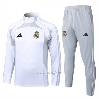 Chandal de Sudadera del Real Madrid Nino 2025-2026 Blanco Gris