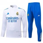 Chandal de Sudadera del Real Madrid Nino 2025-2026 Blanco Azul
