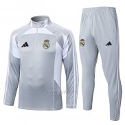 Chandal de Sudadera del Real Madrid Nino 2025-2026 Gris Blanco